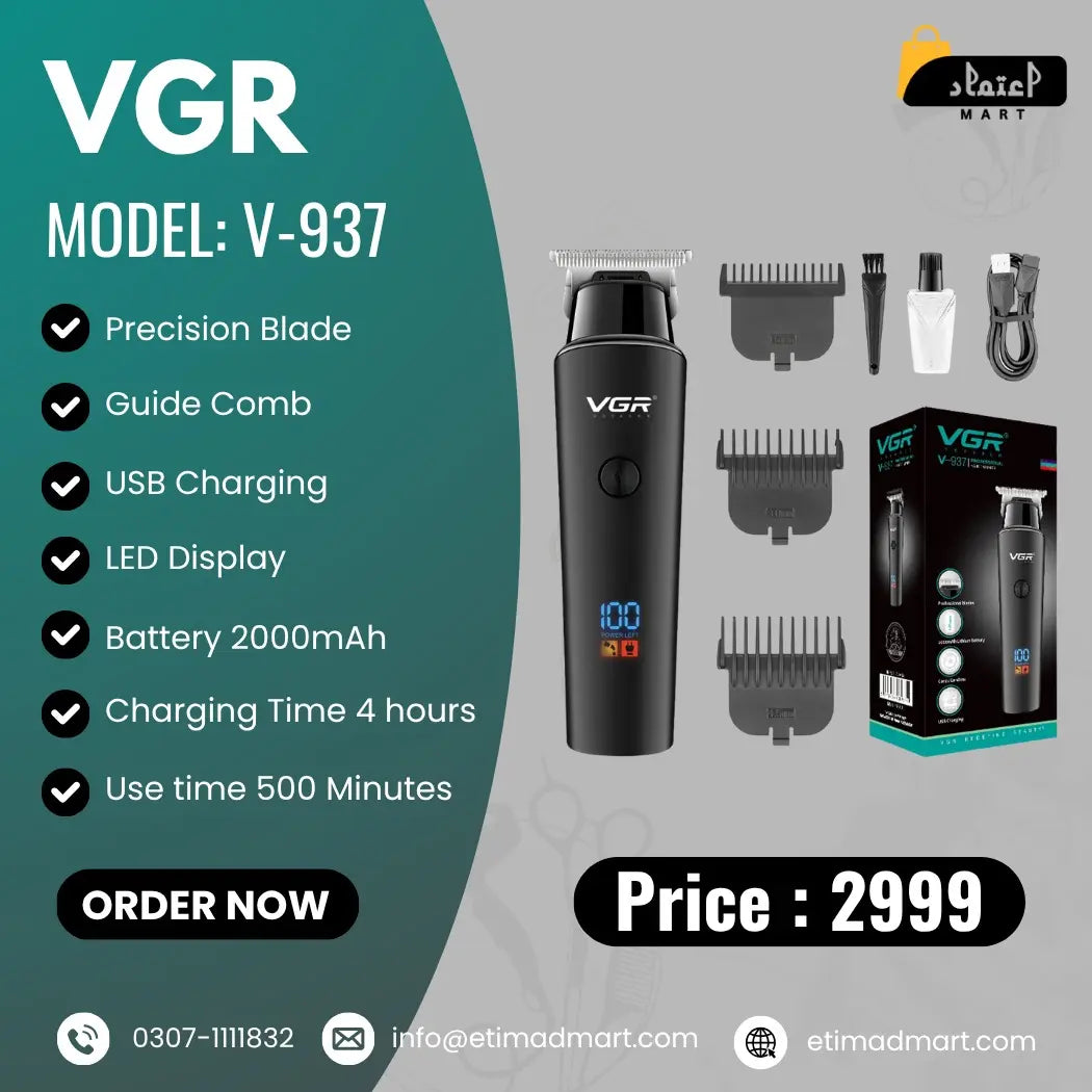 VGR V-937 Rechargeable Hair Trimmer – Professional Cordless Grooming Kit