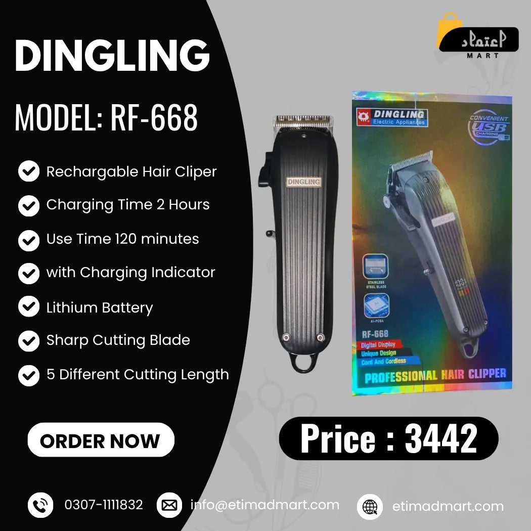 Dingling RF-668 Professional Cordless Hair Clipper for Men