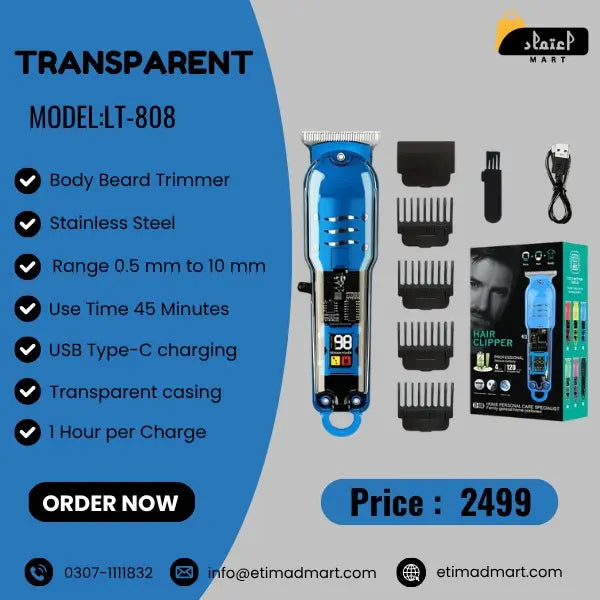 LT 808 Transparent Body Beard Trimmer & Hair Clipper