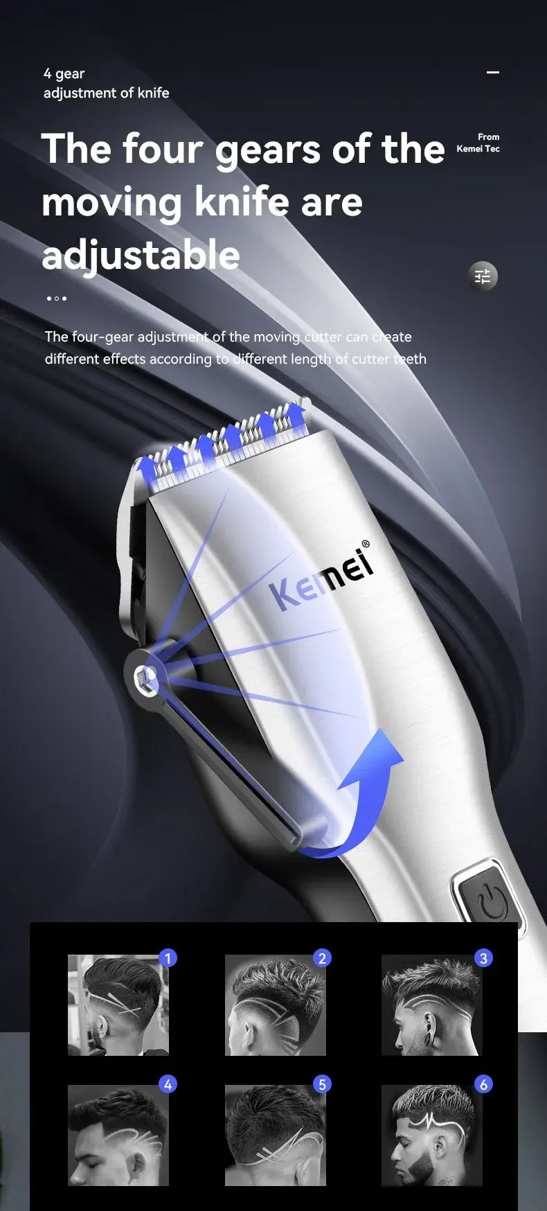Kemei KM-6050 Cordless Hair Clipper – Beard & Hair Trimmer
