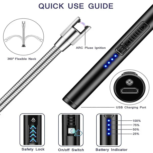 USB 360° Flexible Arc Lighter with LED Display – Windproof