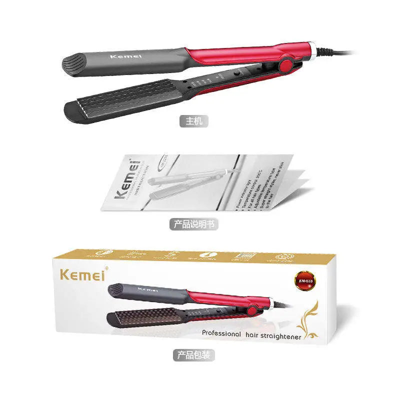 Kemei KM-533 Hair Straightener – 2-in-1 Crimper for All Hair Types