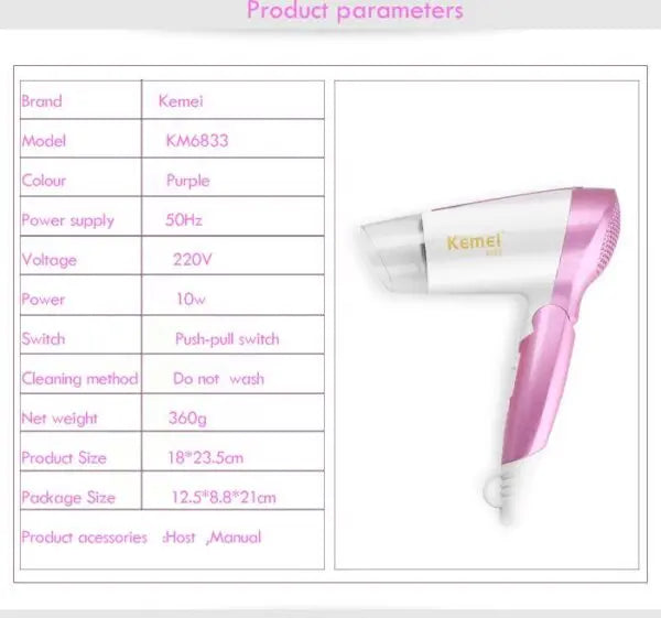 Kemei KM-6833 Salon-Grade Hair Dryer