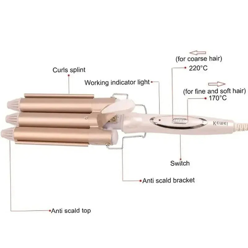 Kemei KM-1010 Foldable Triple Barrel Hair Curler