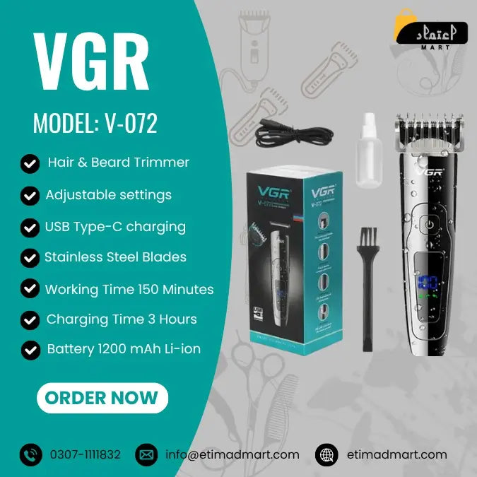 VGR V-072 Professional Cordless Hair Trimmer for Men