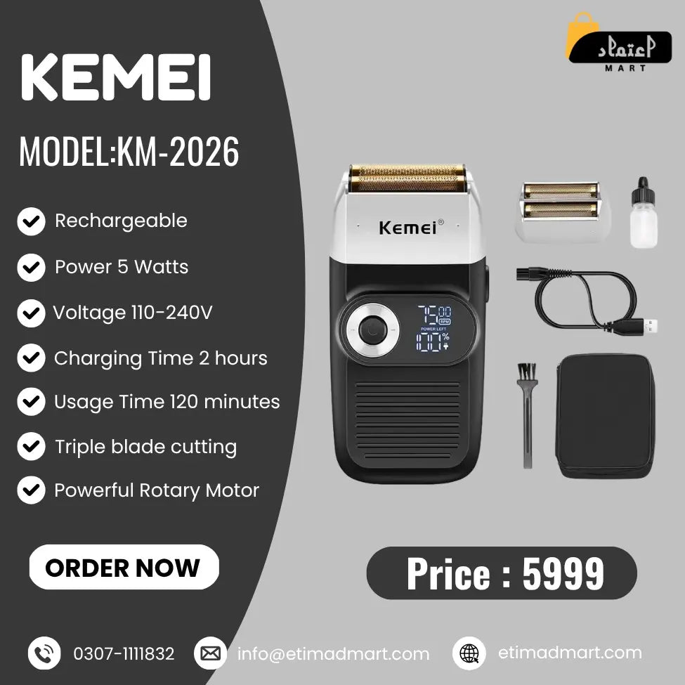 Kemei KM-2026 Hair & Beard Foil Shaver for Men’s