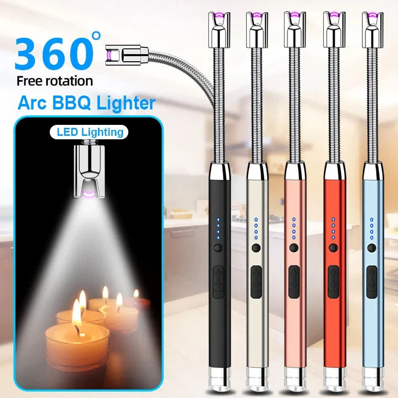 USB 360° Flexible Arc Lighter with LED Display – Windproof