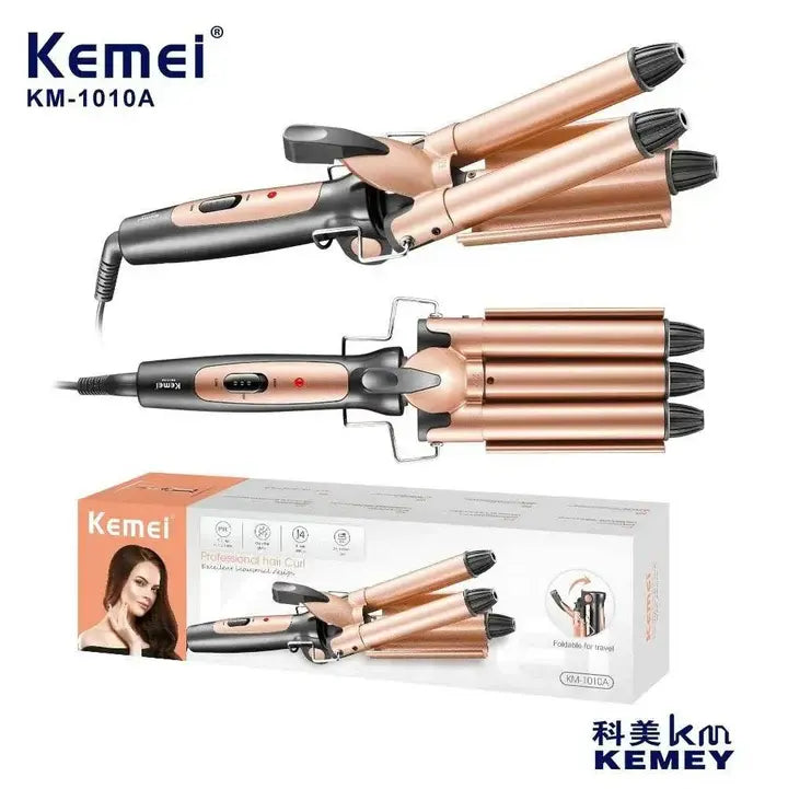 Kemei KM-1010 Foldable Triple Barrel Hair Curler