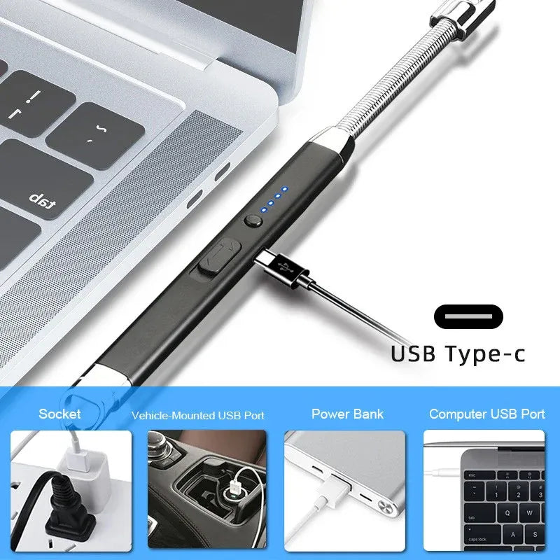 USB 360° Flexible Arc Lighter with LED Display – Windproof