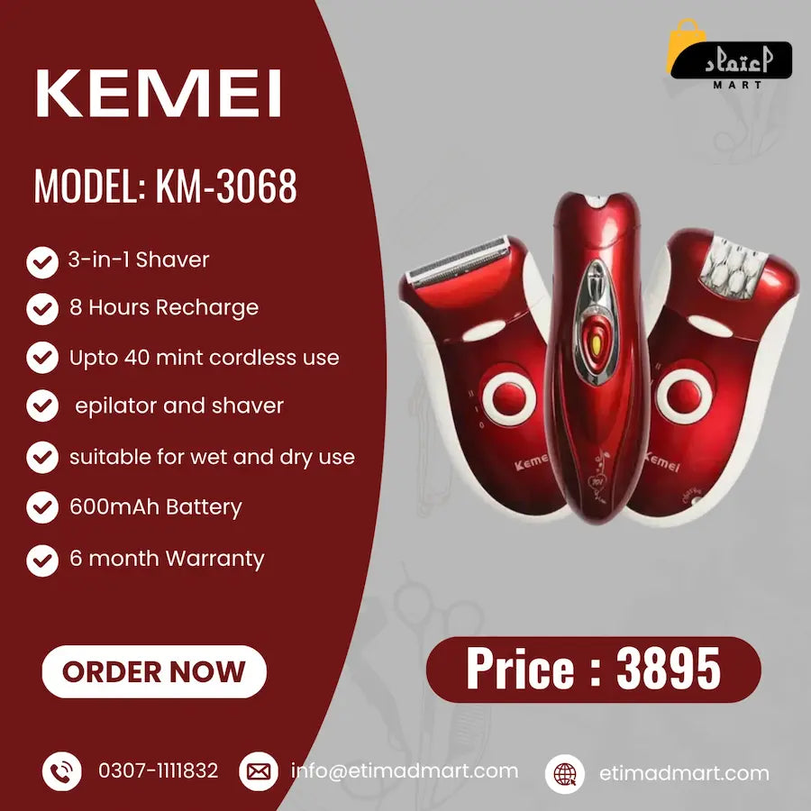 Kemei KM-3068 3-in-1 Ladies Epilator-Shaver Kit