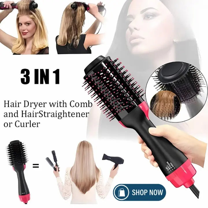 One Step Hot Air Brush - 3 in 1 Hair Dryer, Straightener & Curler