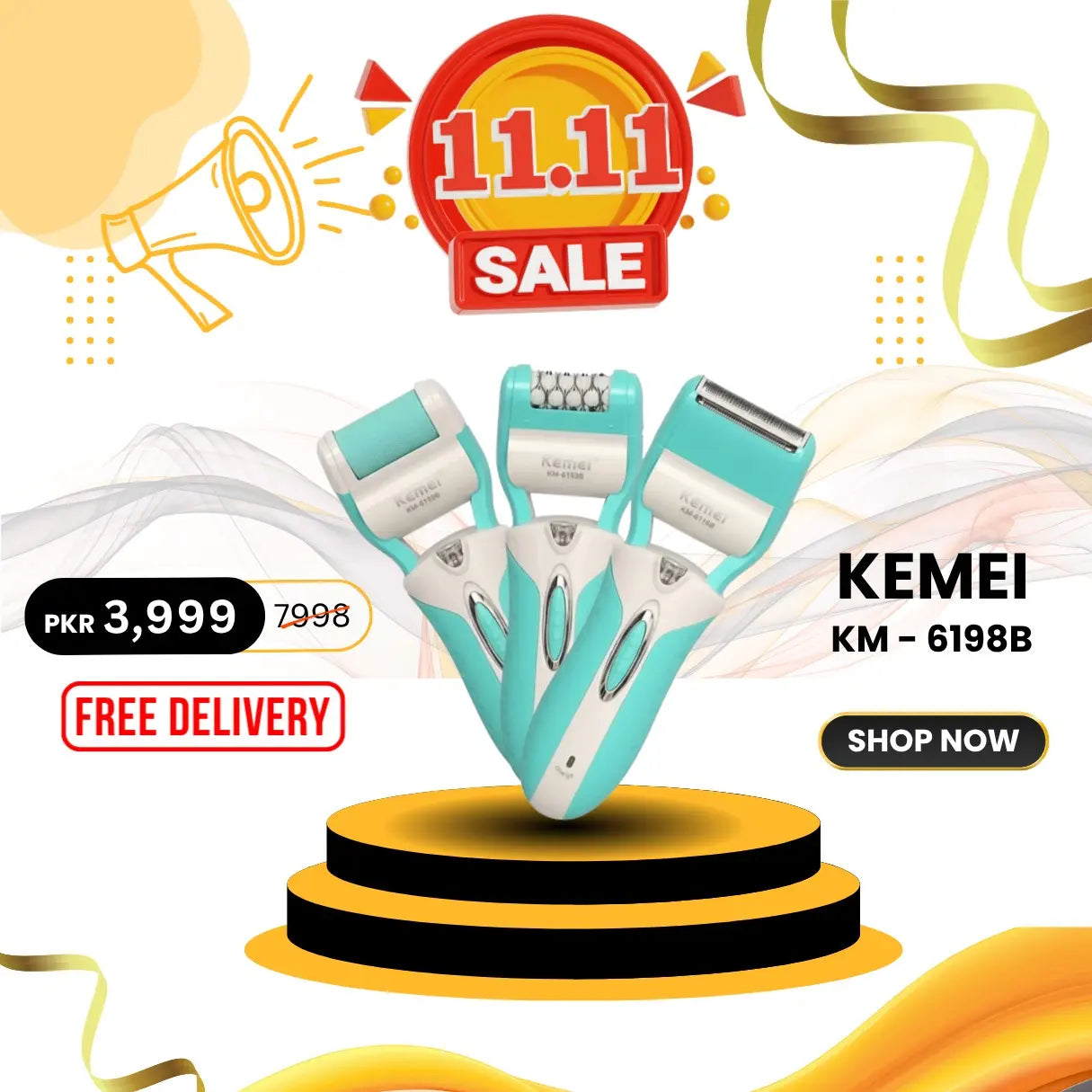 Kemei KM-6198B 3-in-1 Electric Epilator & Shaver for Women