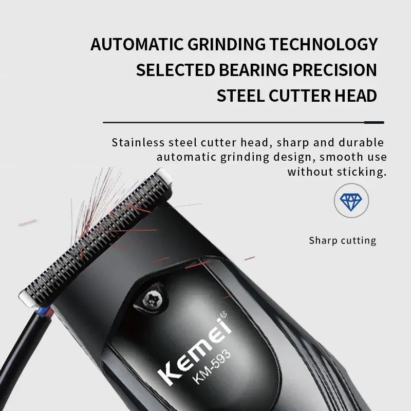 Kemei KM-593 Cordless Hair Trimmer – LED Display & Multi-Speed