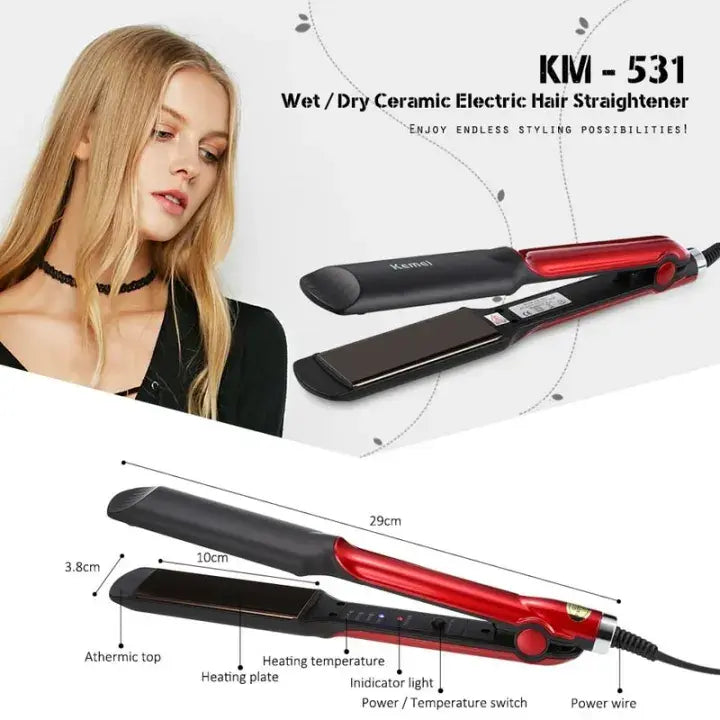 Kemei KM-531 Hair Straightener – Wet & Dry Use