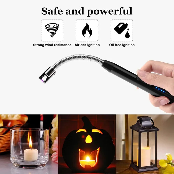 USB 360° Flexible Arc Lighter with LED Display – Windproof