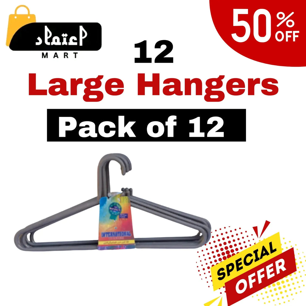 Pack of 12 HeavyDuty Plastic Hangers – Premium Quality