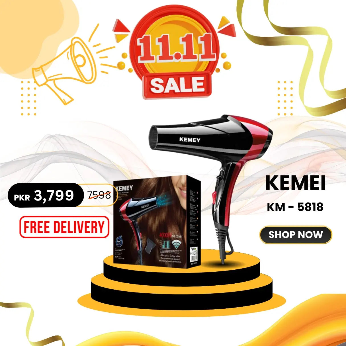 Kemei KM-5818 Hair Dryer – Dryer with Heat & Speed Controls