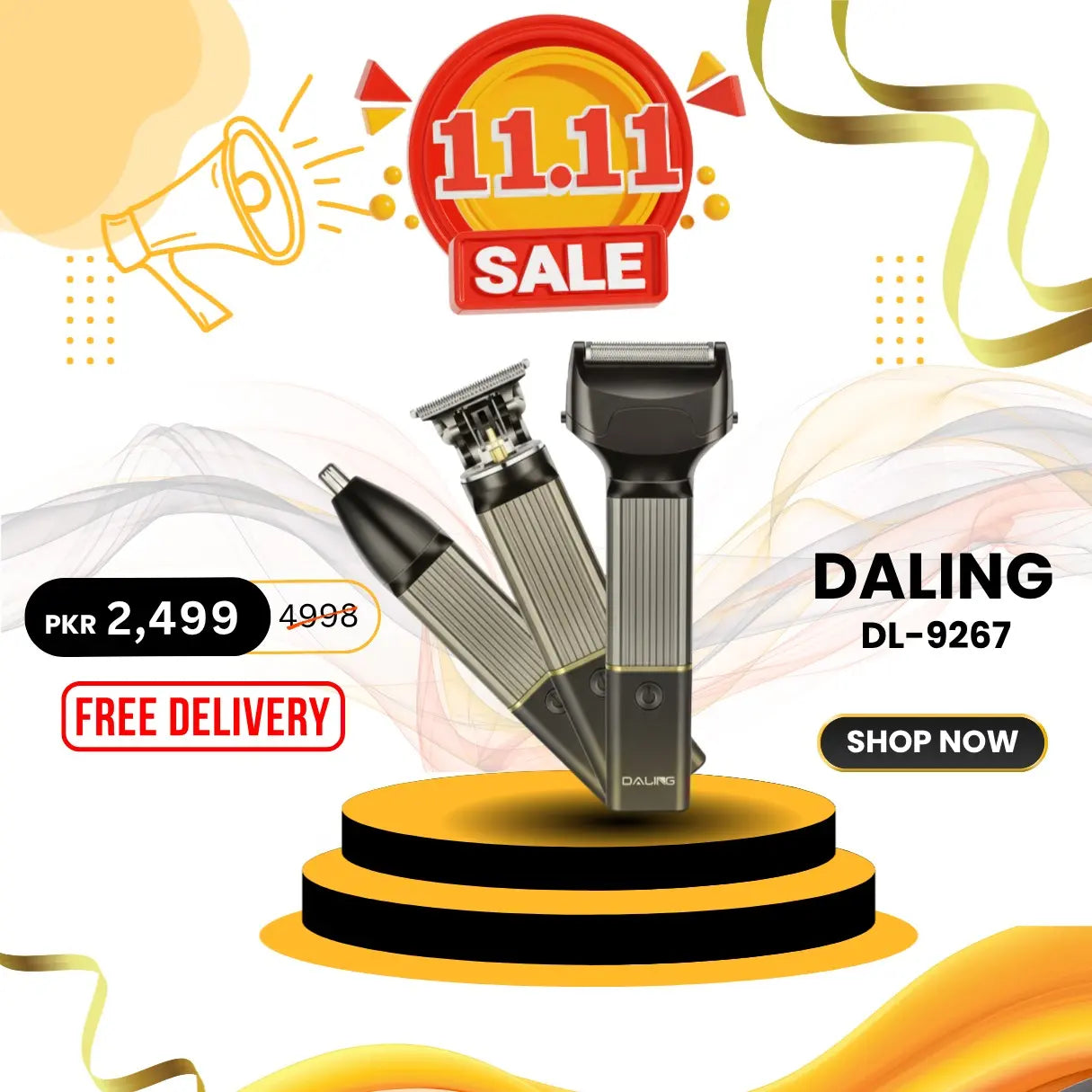 DALING DL-9267 3-in-1 Cordless Hair Trimmer & Shaver