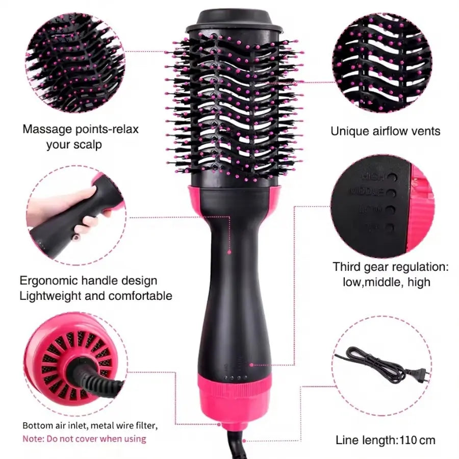 One Step Hot Air Brush - 3 in 1 Hair Dryer, Straightener & Curler