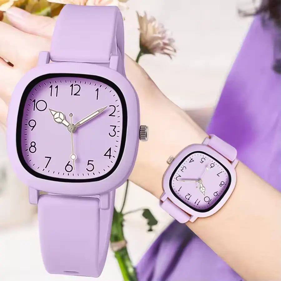 Square Silicone Quartz Korean Watch for Girls & Women