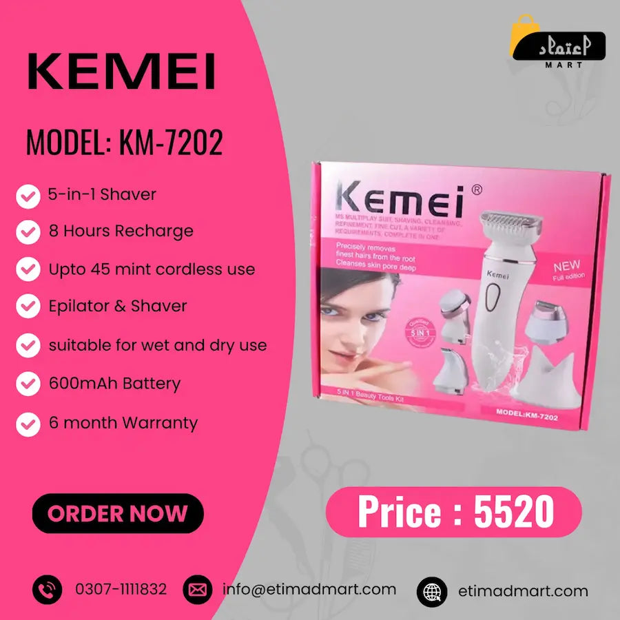 Kemei KM-7202 5-in-1 Women’s Epilator & Shaver Kit