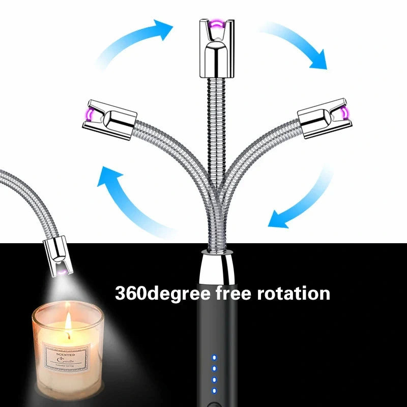 USB 360° Flexible Arc Lighter with LED Display – Windproof