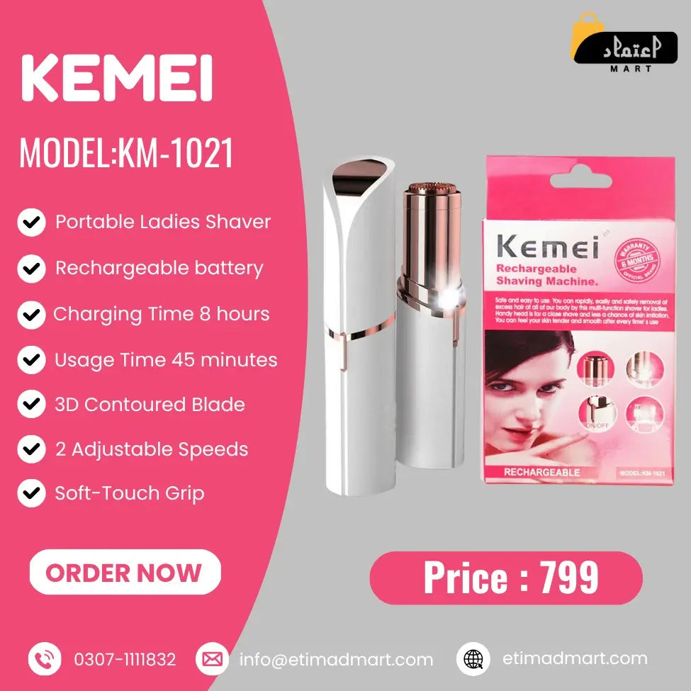 Kemei KM-1021 Portable Ladies Shaver – Smooth Skin Anytime, Anywhere!