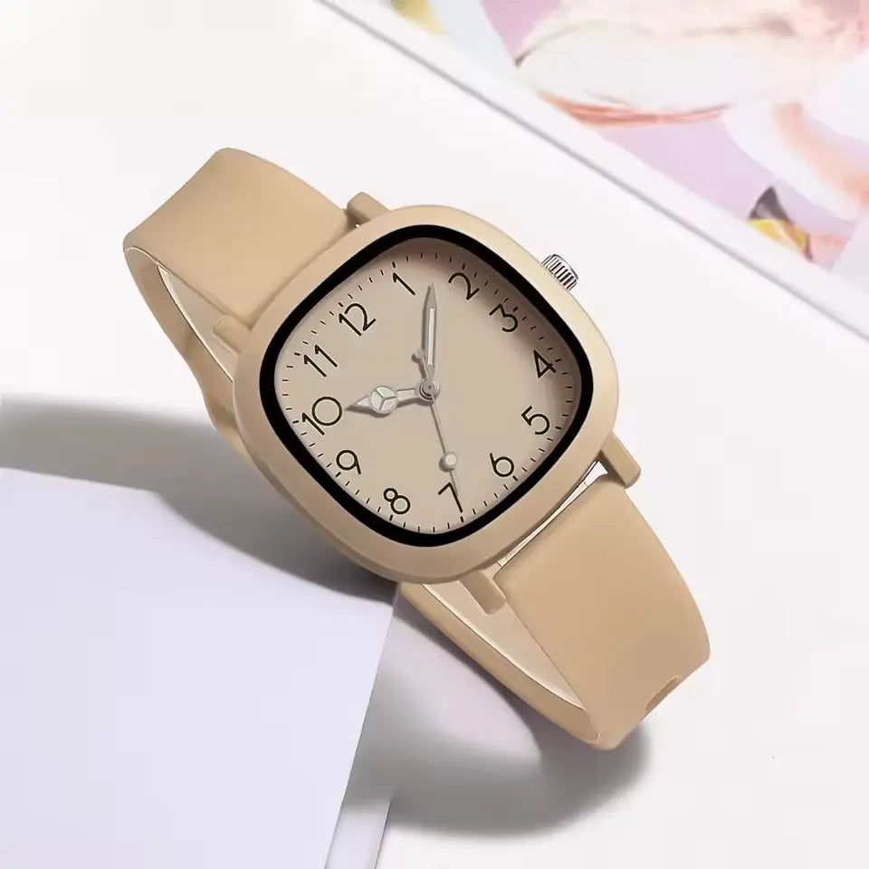 Square Silicone Quartz Korean Watch for Girls & Women