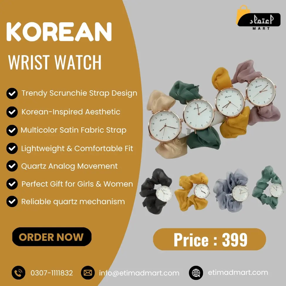 Korean Scrunchie Wrist Watch for Girls & Women – Elegant Streamer Design