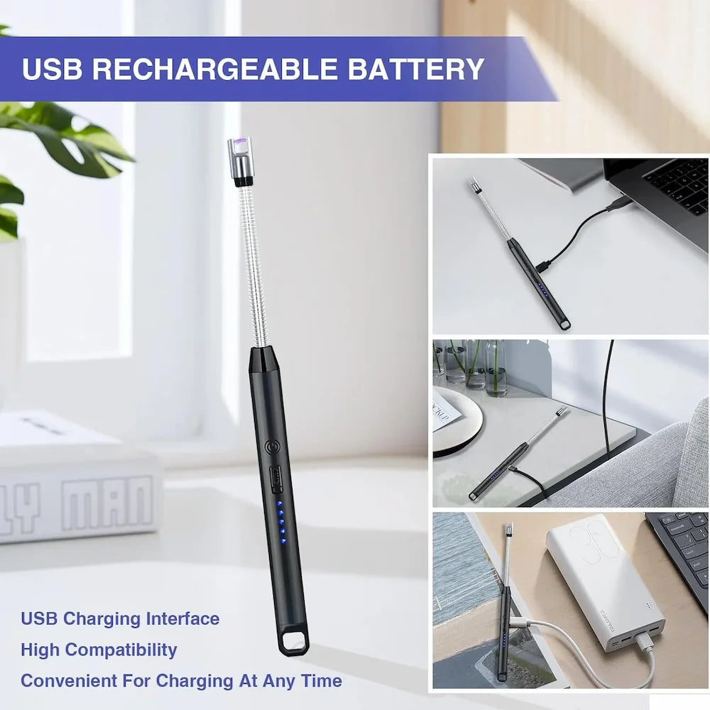 USB 360° Flexible Arc Lighter with LED Display – Windproof