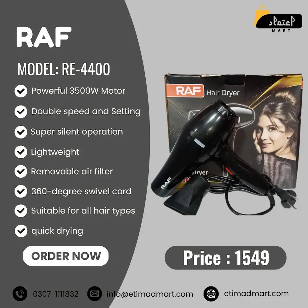 Raf RE-4400 Professional Hair Dryer – Lightweight, Fast Drying