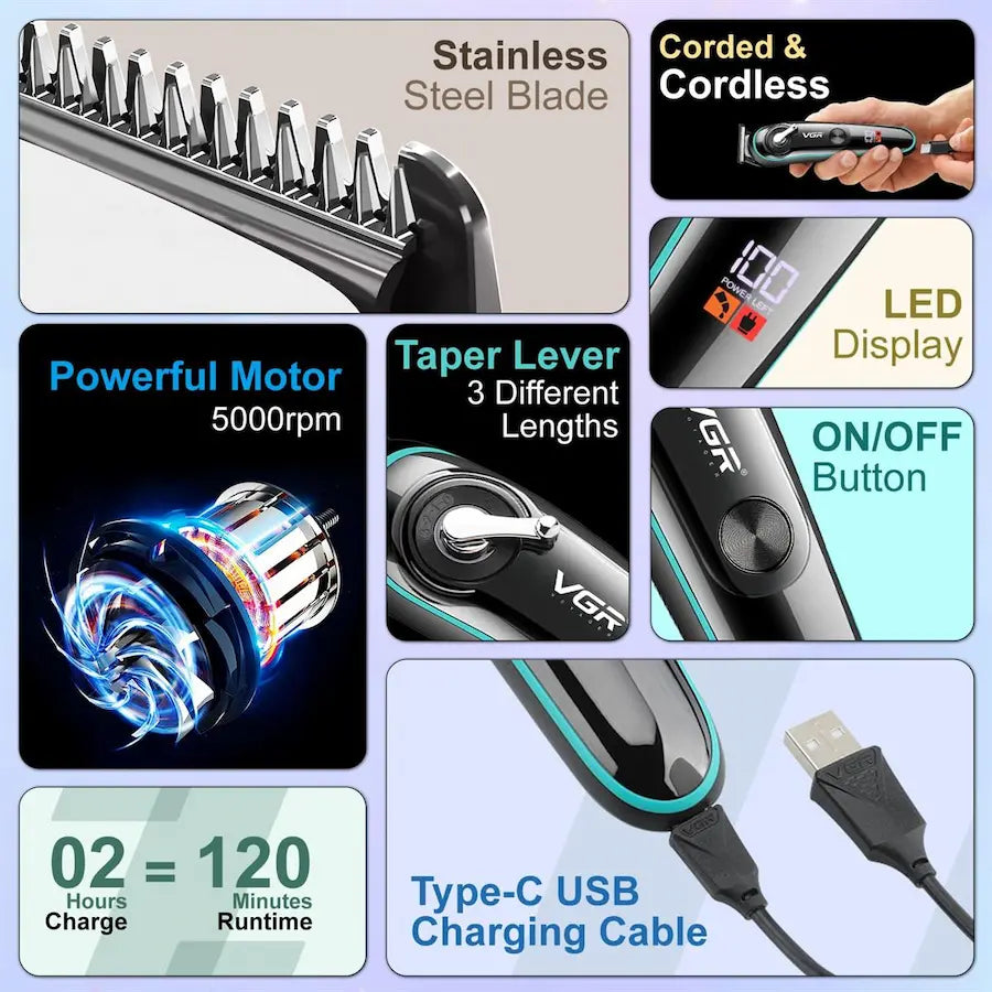 VGR V 075 Professional Beard & Hair Trimmer for Men