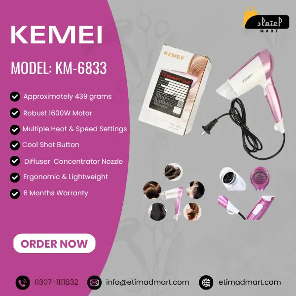 Kemei KM-6833 Salon-Grade Hair Dryer