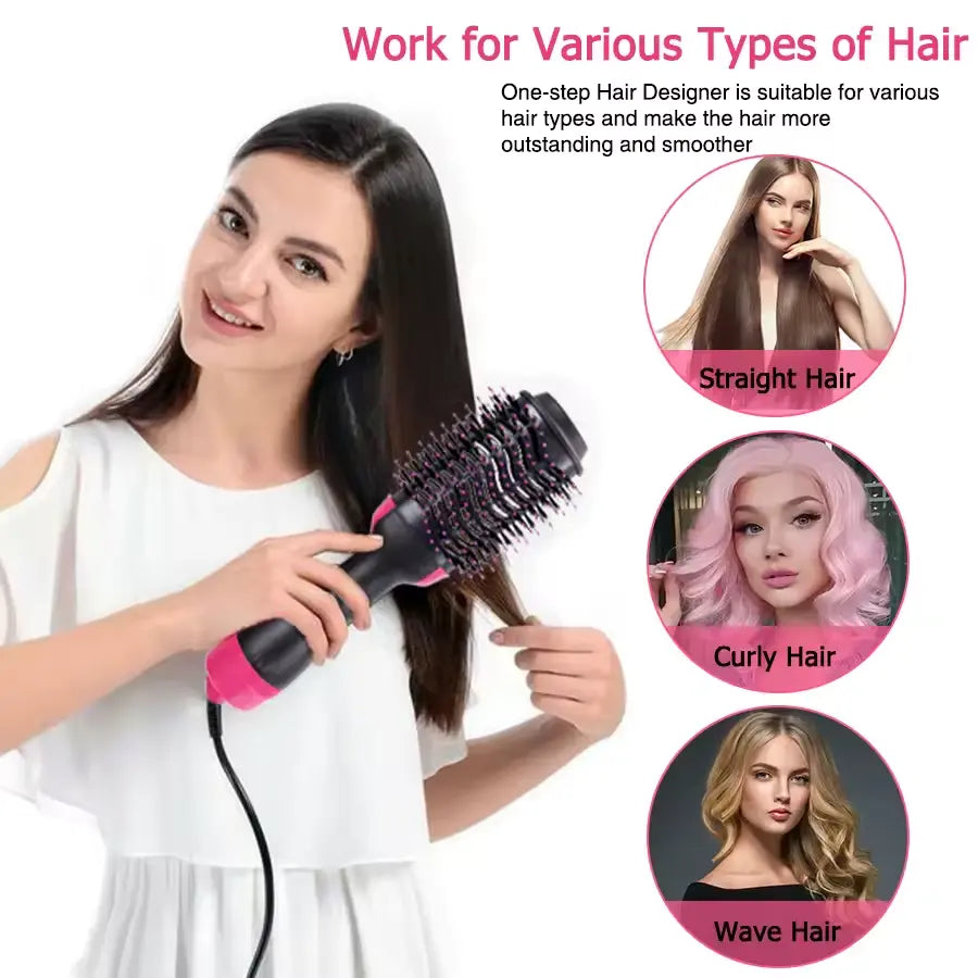 One Step Hot Air Brush - 3 in 1 Hair Dryer, Straightener & Curler