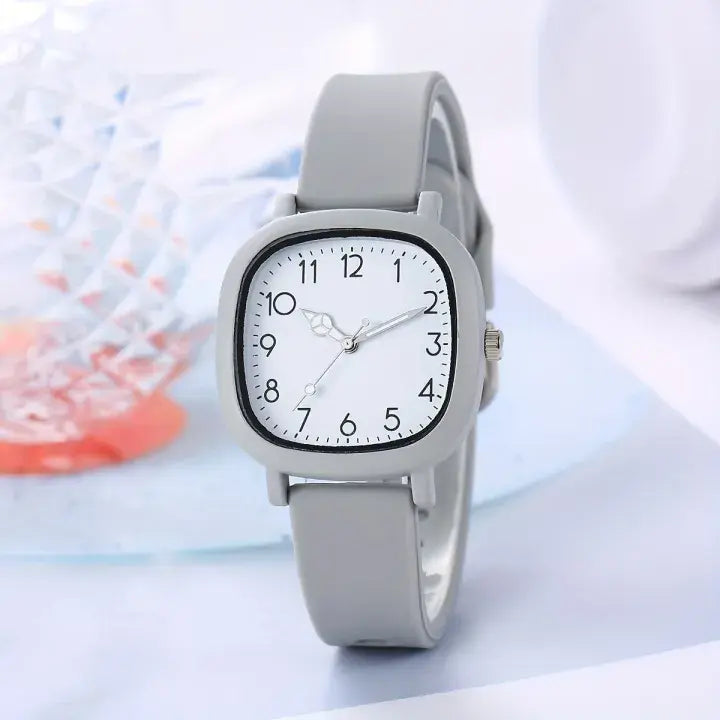 Square Silicone Quartz Korean Watch for Girls & Women