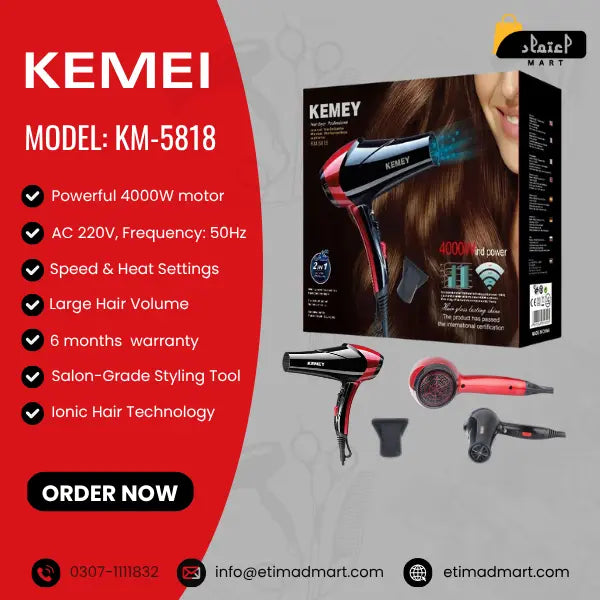 Kemei KM-5818 Hair Dryer – Dryer with Heat & Speed Controls