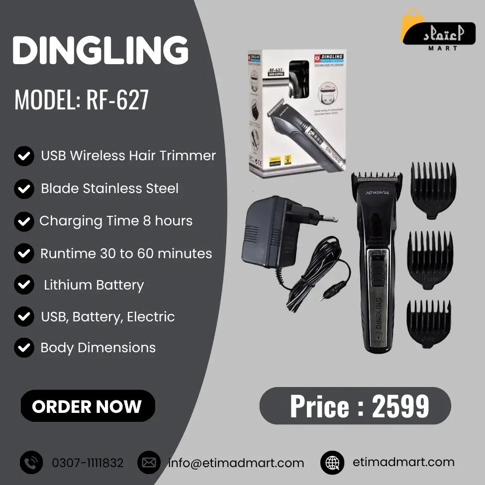 Dingling RF-627 Electric Hair Clipper | USB Rechargeable Trimme