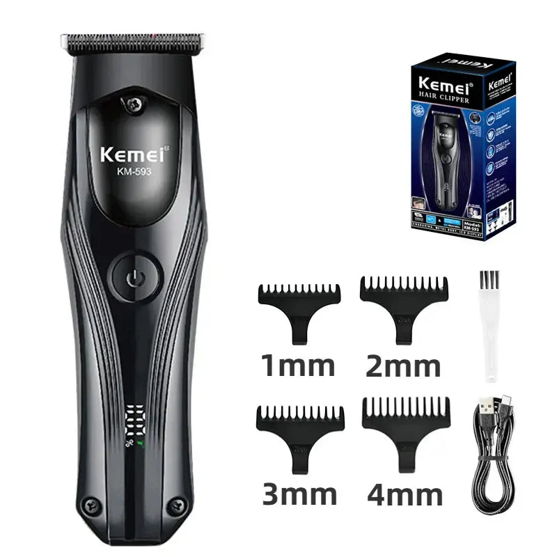 Kemei KM-593 Cordless Hair Trimmer – LED Display & Multi-Speed