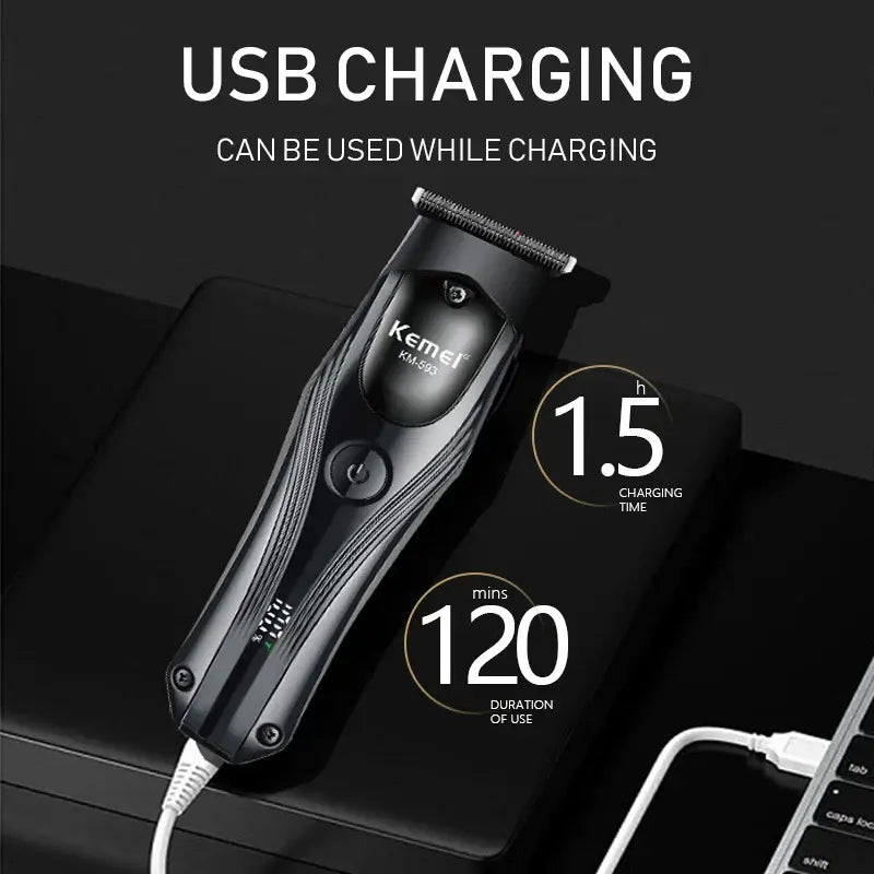 Kemei KM-593 Cordless Hair Trimmer – LED Display & Multi-Speed