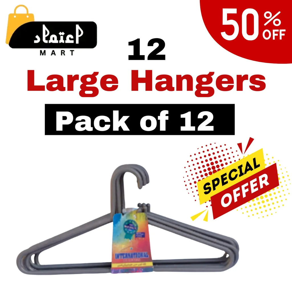 Pack of 12 HeavyDuty Plastic Hangers – Premium Quality