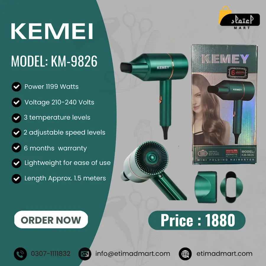 Kemei KM-9826 Hair Dryer – Salon-Grade Styling Tool