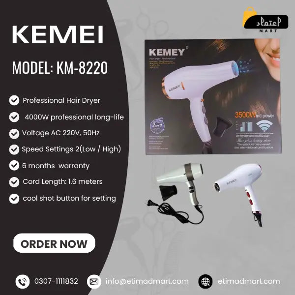 Kemei KM-8222 Professional Hair Dryer – Pakistan