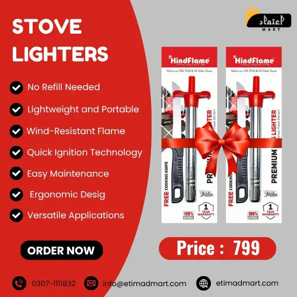 Pack of 2 Premium Stove Lighters with Free Kitchen Knives