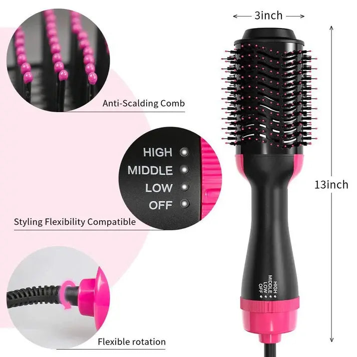 One Step Hot Air Brush - 3 in 1 Hair Dryer, Straightener & Curler