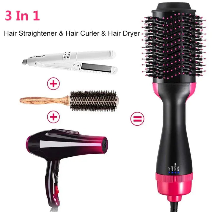 One Step Hot Air Brush - 3 in 1 Hair Dryer, Straightener & Curler