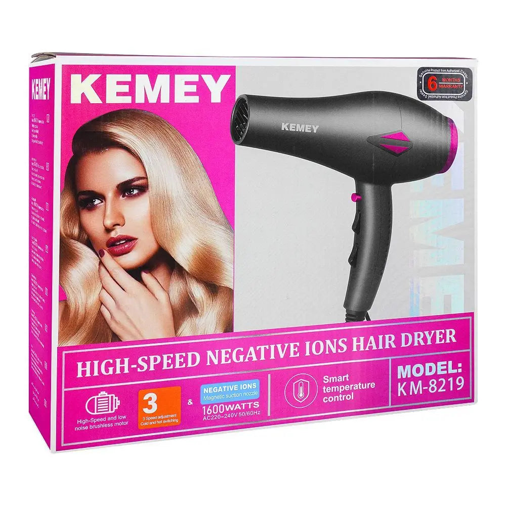 Kemei KM-8219 Hair Dryer with Diffuser & Ionic Technology