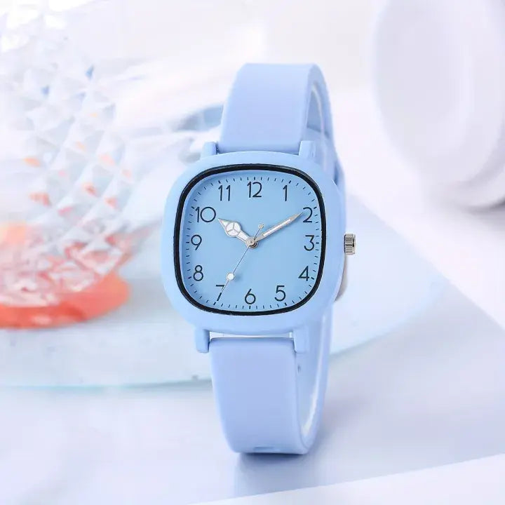 Square Silicone Quartz Korean Watch for Girls & Women
