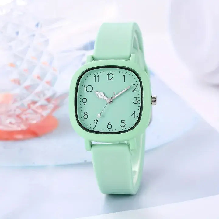 Square Silicone Quartz Korean Watch for Girls & Women