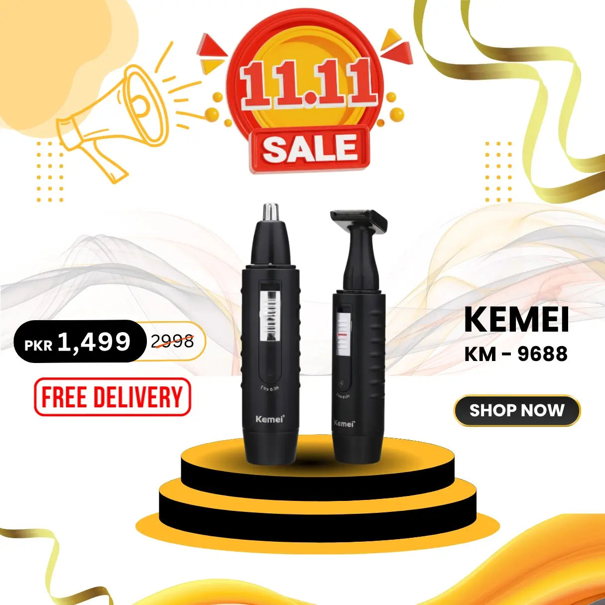 Kemei KM-9688 2-in-1 Rechargeable Hair & Nose Trimmer for Men & Women