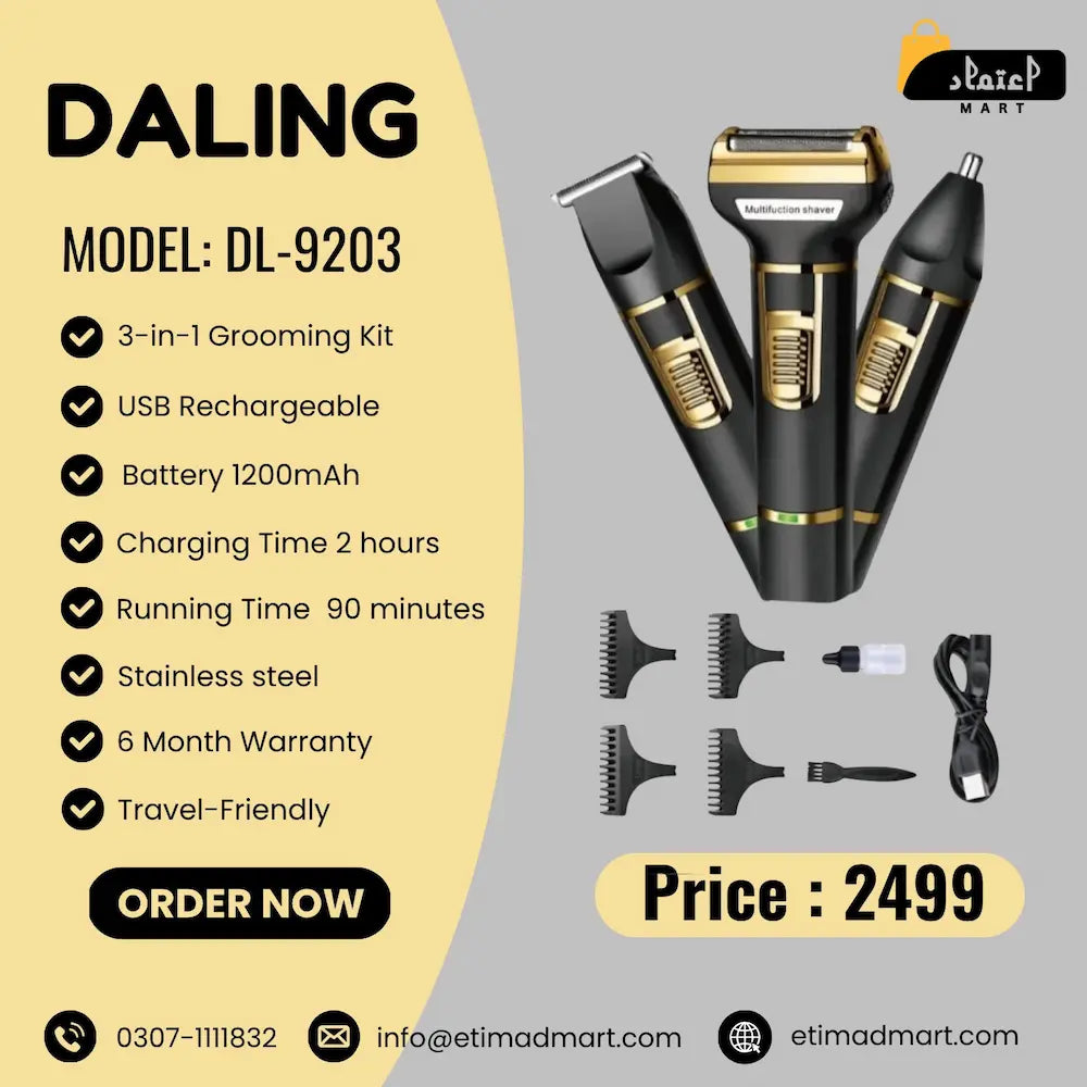Daling DL-9203 3-in-1 Grooming Kit: Nose & Eyebrow Trimmer